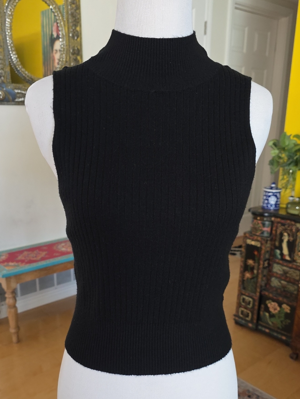 wild fable Black Ribbed Sleeveless Mock Neck Sweater